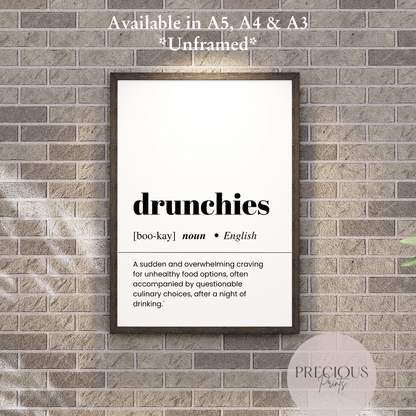 Drunchies Definition Funny Poster / Funny Kitchen pub poster / Funny Alcohol Poster