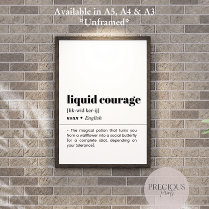 Liquid Courage Definition Funny Poster / Funny Kitchen pub poster / Funny Alcohol Poster