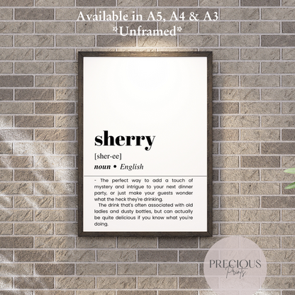 Sherry Definition Funny Poster / Funny Kitchen pub poster / Funny Alcohol Poster