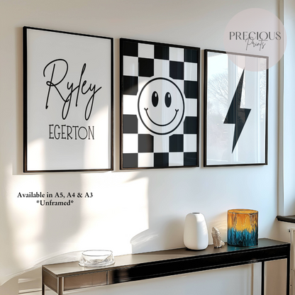 Set of 3 Boys / Girls Personalised Bedroom Prints