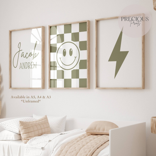 Set of 3 Boys / Girls Personalised Bedroom Prints