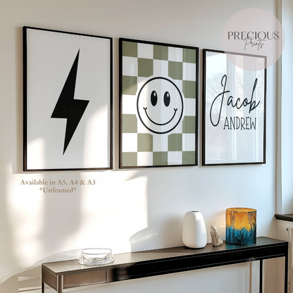 Set of 3 Boys / Girls Personalised Bedroom Prints