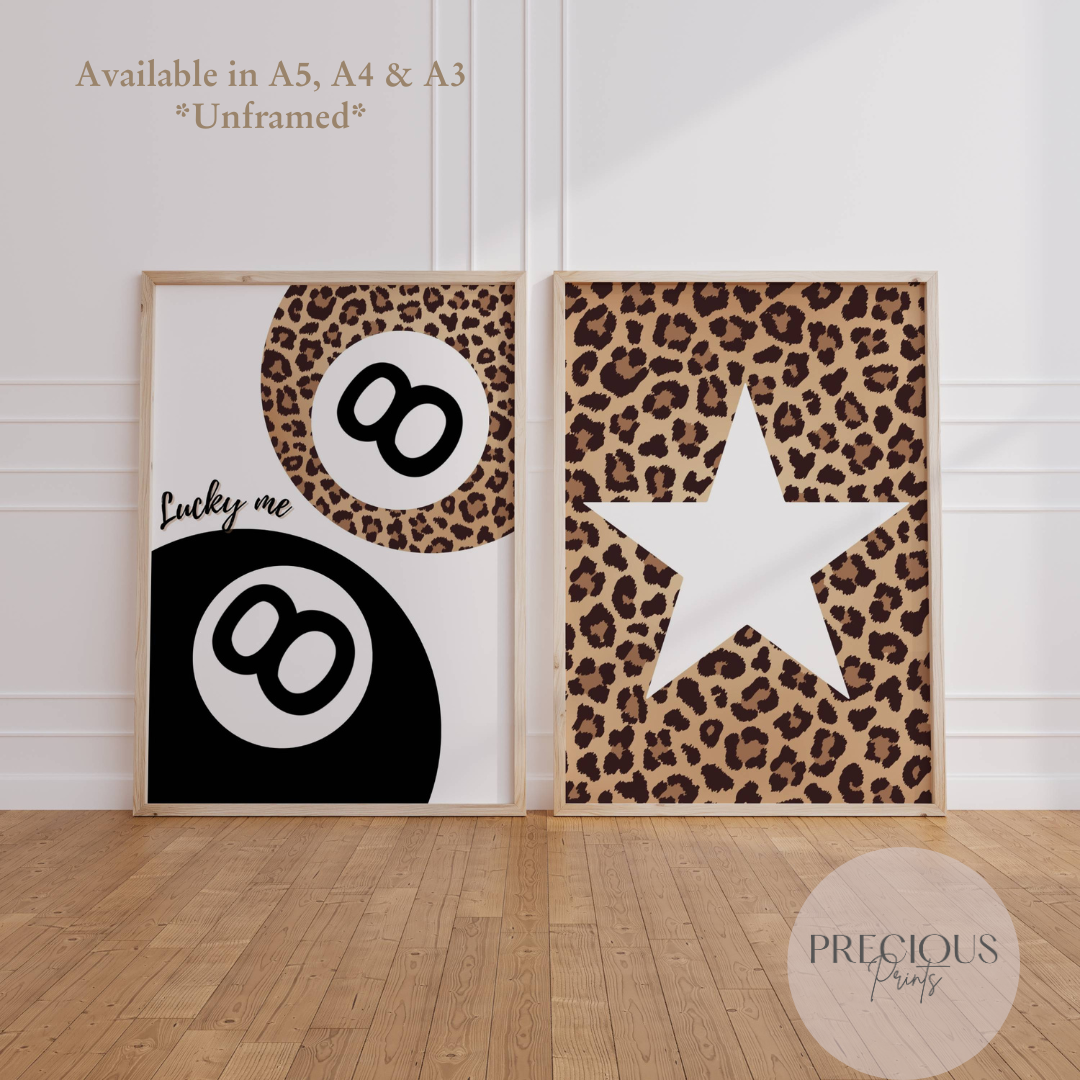 Set of 2 Trendy Preppy Prints Cheetah Leopard Print Wall Art