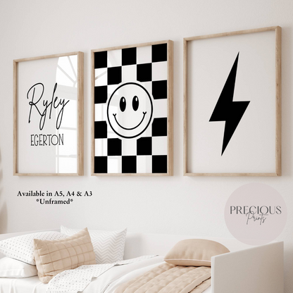 Set of 3 Boys / Girls Personalised Bedroom Prints