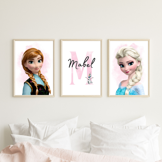 Set of 3 Personalised bedroom Print / Elsa & Anna Frozen A5 A4 A3 Unframed