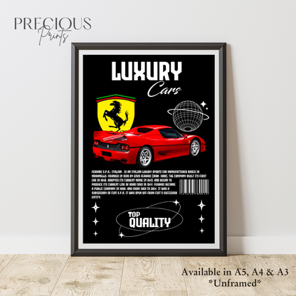 Red Ferrari S.P.A Italian Sports Car Poster