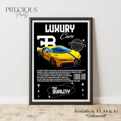 Yellow Bugatti Chiron Sports Car Poster