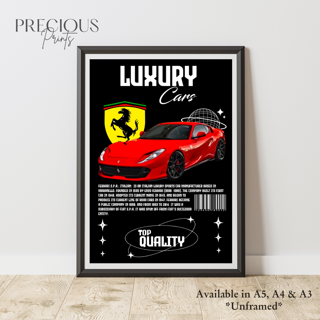 Red Ferrari S.P.A Italian Sports Car Poster