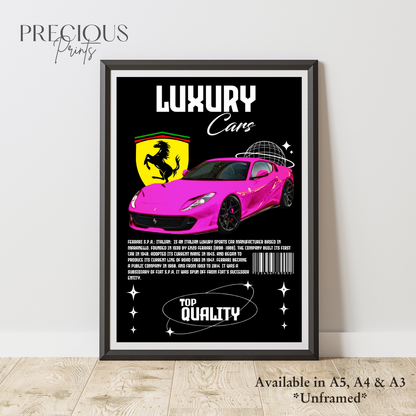 Pink Ferrari S.P.A Italian Sports Car Poster