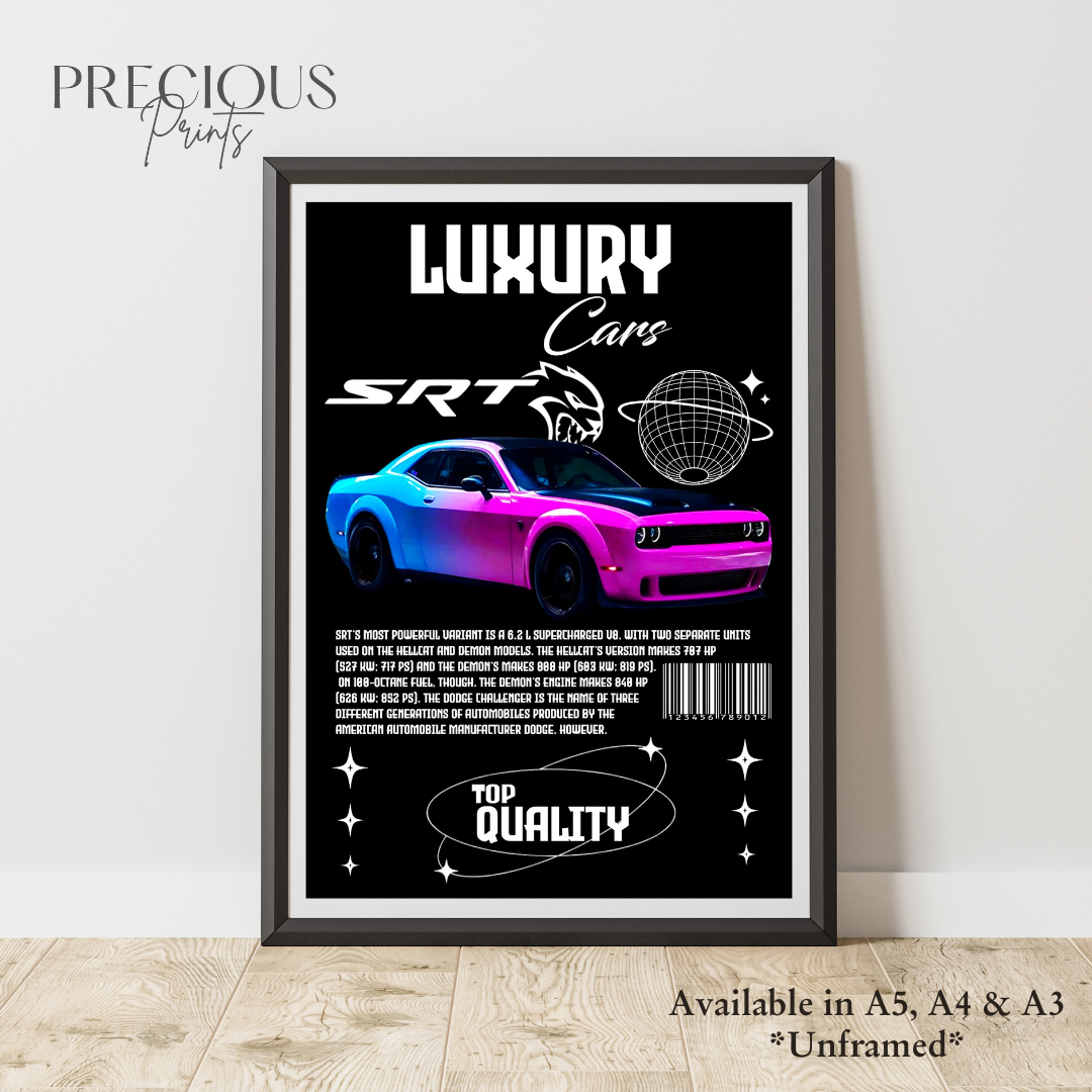 Pink Blue Dodge SRT Sports Car Poster