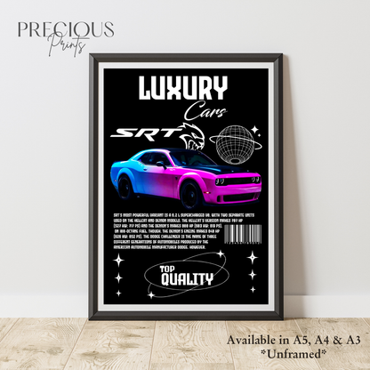 Pink Blue Dodge SRT Sports Car Poster