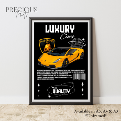 Yellow Lamborghini Sports Car Poster