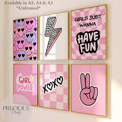 Set of 6 Preppy Wall Prints / Tween Girls Poster / Trendy Wall Decor / Unframed