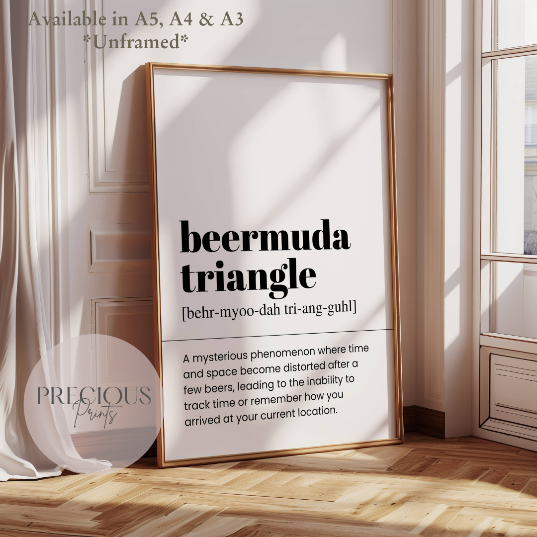 Beermuda Triangle Definition Funny Poster / Funny Kitchen pub poster / Funny Alcohol Poster
