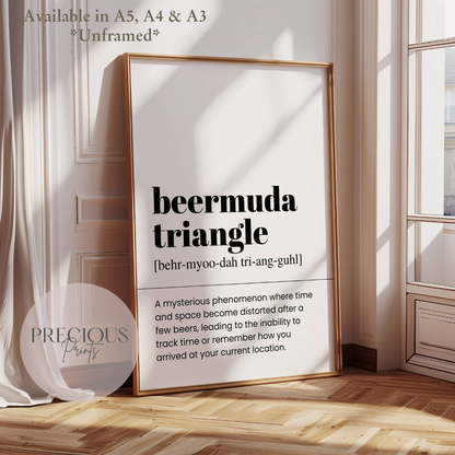 Beermuda Triangle Definition Funny Poster / Funny Kitchen pub poster / Funny Alcohol Poster