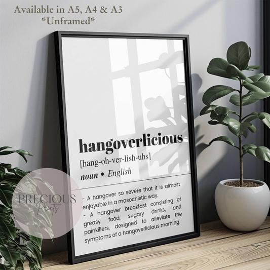 Hangoverlicious Definition Funny Poster / Funny Kitchen pub poster / Funny Alcohol Poster