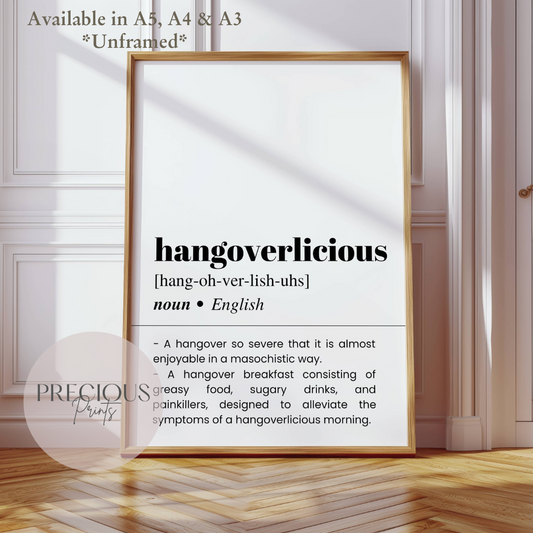 Hangoverlicious Definition Funny Poster / Funny Kitchen pub poster / Funny Alcohol Poster