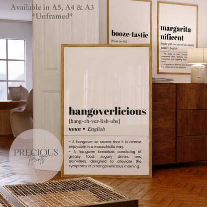 Hangoverlicious Definition Funny Poster / Funny Kitchen pub poster / Funny Alcohol Poster