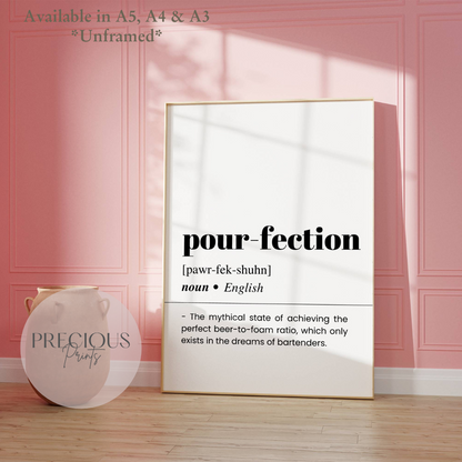 Pour-fection Definition Funny Poster / Funny Kitchen pub poster / Funny Alcohol Poster