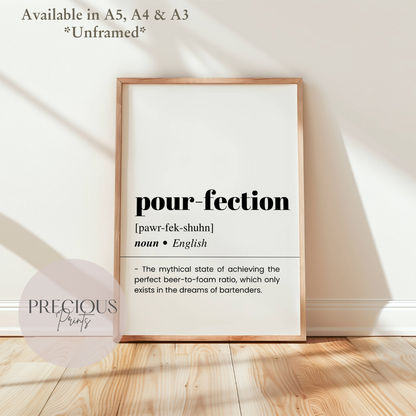 Pour-fection Definition Funny Poster / Funny Kitchen pub poster / Funny Alcohol Poster