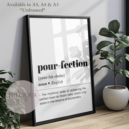 Pour-fection Definition Funny Poster / Funny Kitchen pub poster / Funny Alcohol Poster