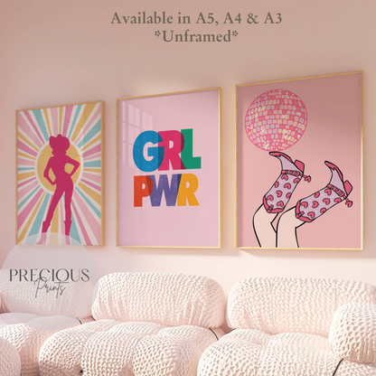 Set of 3 Cowgirl Preppy Poster / Trendy Glam Wall Print / Girls Bedroom