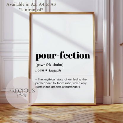 Pour-fection Definition Funny Poster / Funny Kitchen pub poster / Funny Alcohol Poster