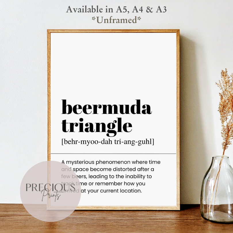 Beermuda Triangle Definition Funny Poster / Funny Kitchen pub poster / Funny Alcohol Poster