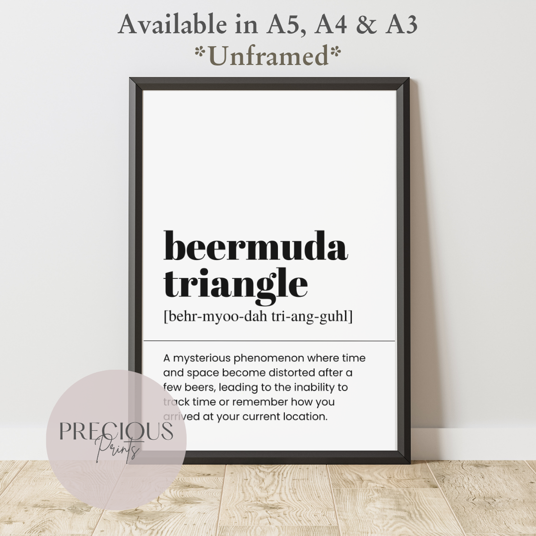 Beermuda Triangle Definition Funny Poster / Funny Kitchen pub poster / Funny Alcohol Poster