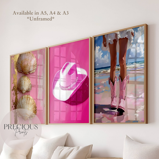 Set of 3 Cowgirl Preppy Poster / Trendy Glam Wall Print / Girls Bedroom