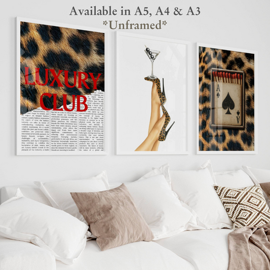 Set of 3 Luxury Trendy Prints Cheetah Leopard Eclectic Wall Art
