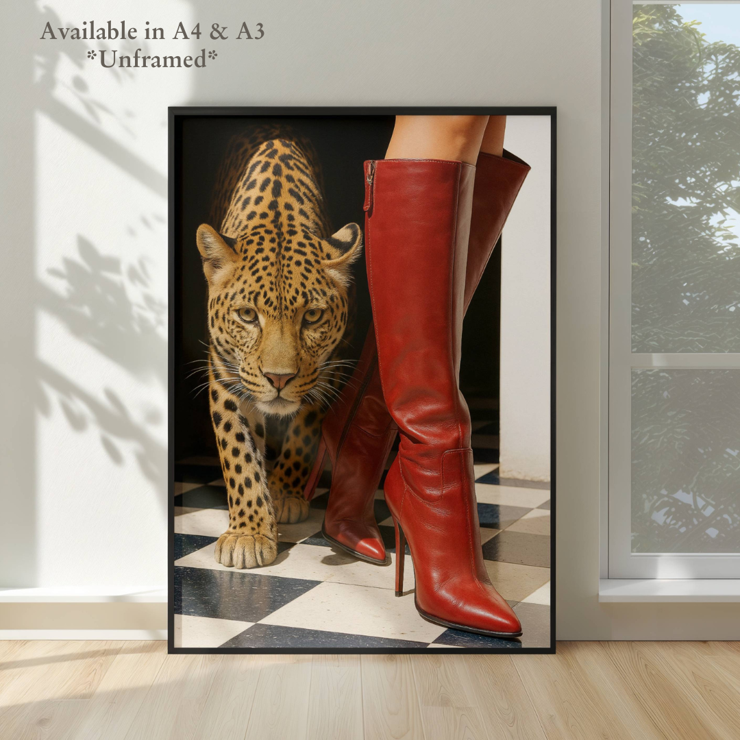 Stylish Fashion Leopard & Red Boots Print
