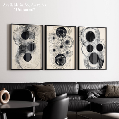 Set of 3 Dark Modern Swirls