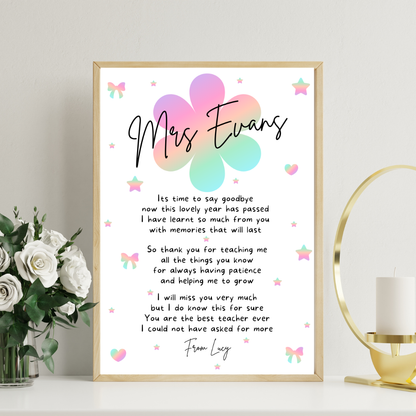 Personalised Thank You Teacher Print Gift