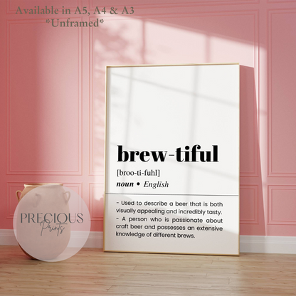 Brew-tiful Definition Funny Poster / Funny Kitchen pub poster / Funny Alcohol Poster
