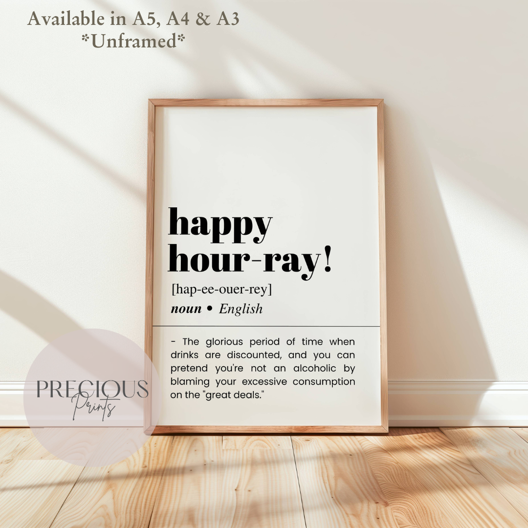 Happy Hour-ray Definition Funny Poster / Funny Kitchen pub poster / Funny Alcohol Poster