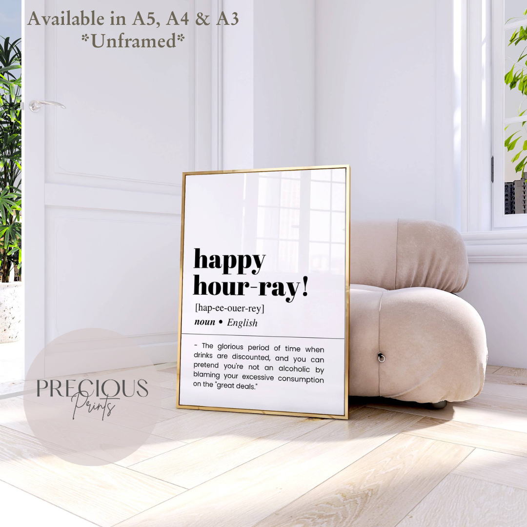 Happy Hour-ray Definition Funny Poster / Funny Kitchen pub poster / Funny Alcohol Poster