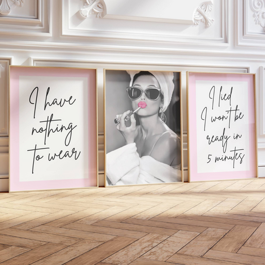 Set of 3 Fashion Audrey Hepburn Dressing Room Prints Posters / Stylish Trendy Wall Art