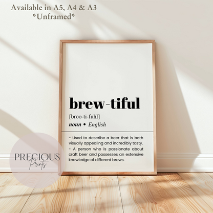Brew-tiful Definition Funny Poster / Funny Kitchen pub poster / Funny Alcohol Poster