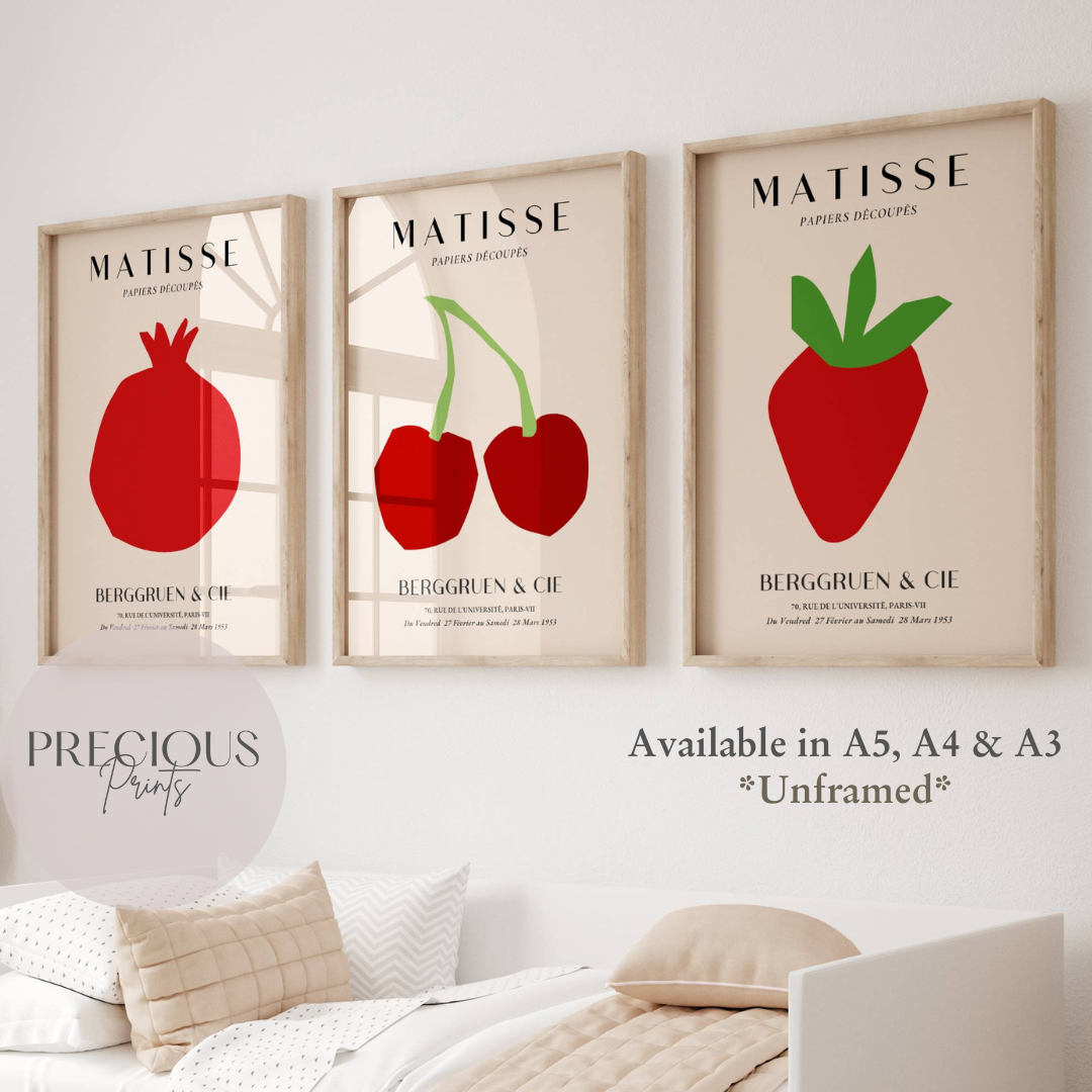 Set of 3 Red Matisse Fruit Prints A5 A4 A3 Art Exhibition Art Prints