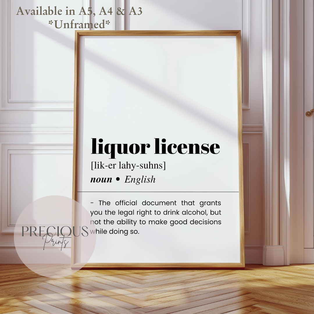 Liquor License Definition Funny Poster / Funny Kitchen pub poster / Funny Alcohol Poster