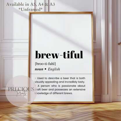 Brew-tiful Definition Funny Poster / Funny Kitchen pub poster / Funny Alcohol Poster