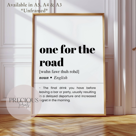 One For The Road Definition Funny Poster / Funny Kitchen pub poster / Funny Alcohol Poster