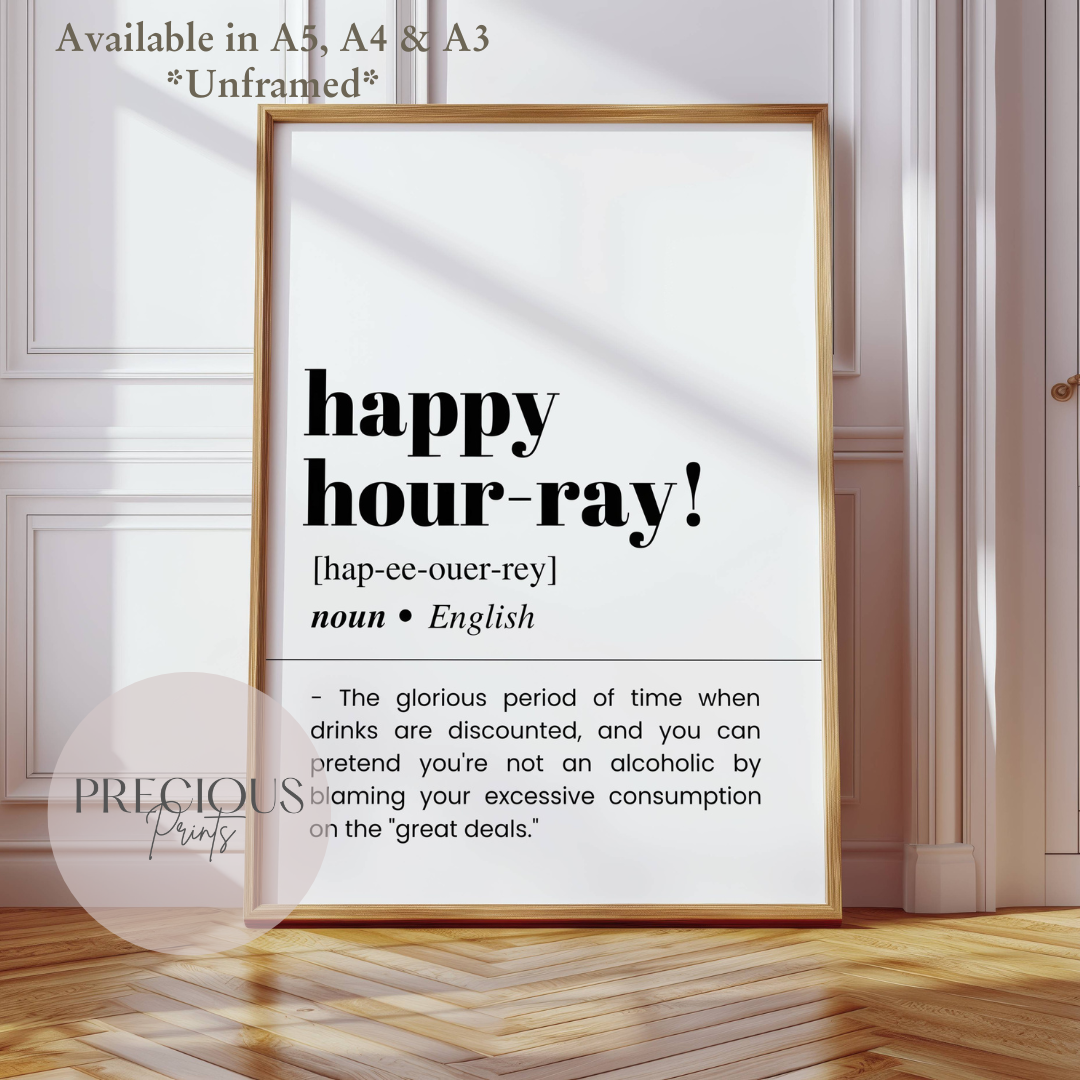 Happy Hour-ray Definition Funny Poster / Funny Kitchen pub poster / Funny Alcohol Poster