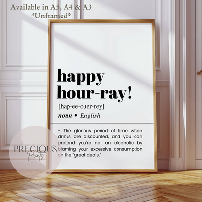 Happy Hour-ray Definition Funny Poster / Funny Kitchen pub poster / Funny Alcohol Poster