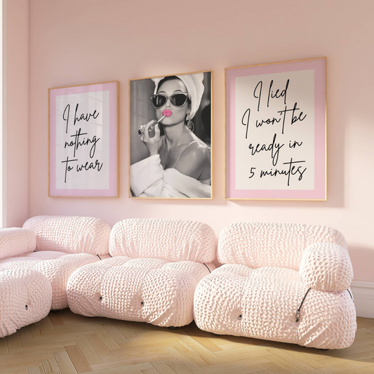 Set of 3 Fashion Audrey Hepburn Dressing Room Prints Posters / Stylish Trendy Wall Art