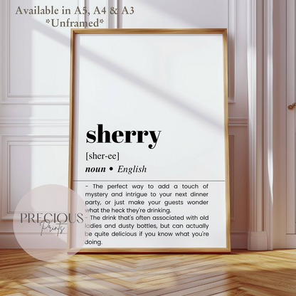 Sherry Definition Funny Poster / Funny Kitchen pub poster / Funny Alcohol Poster