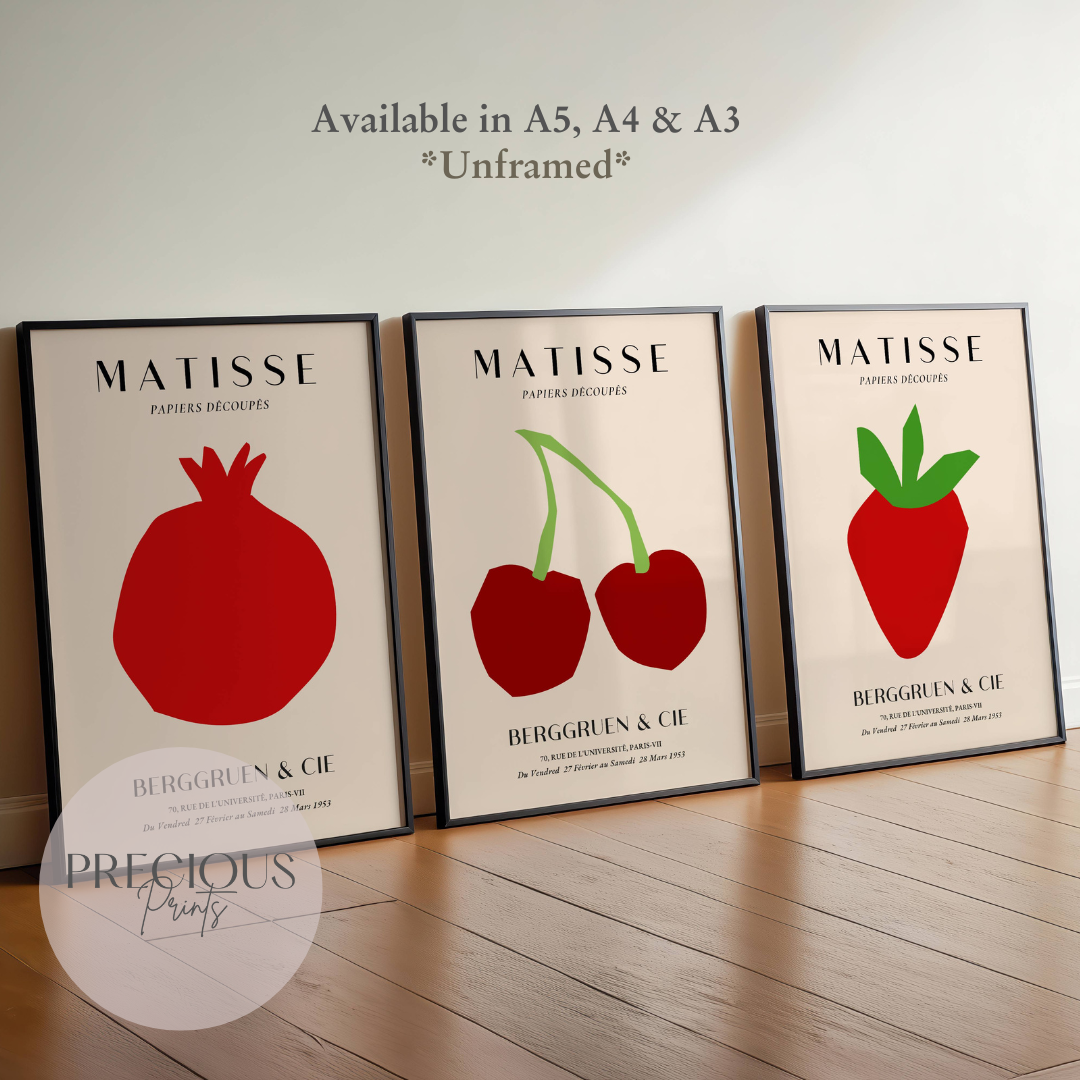 Set of 3 Red Matisse Fruit Prints A5 A4 A3 Art Exhibition Art Prints