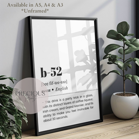 B-52 Word Definition Funny Poster / Funny Kitchen pub poster / Funny Alcohol Poster