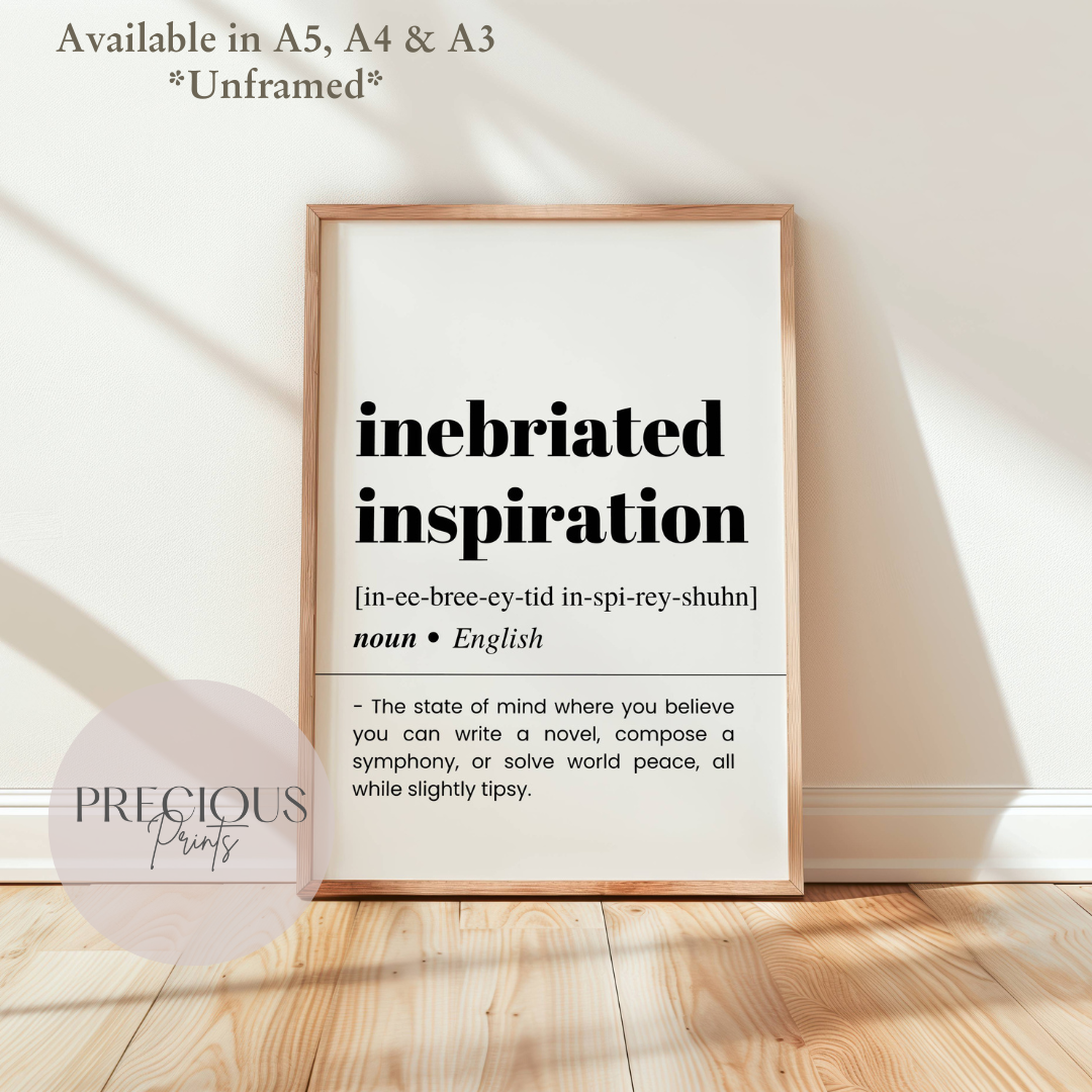 Inebriated Inspiration Definition Funny Poster / Funny Kitchen pub poster / Funny Alcohol Poster